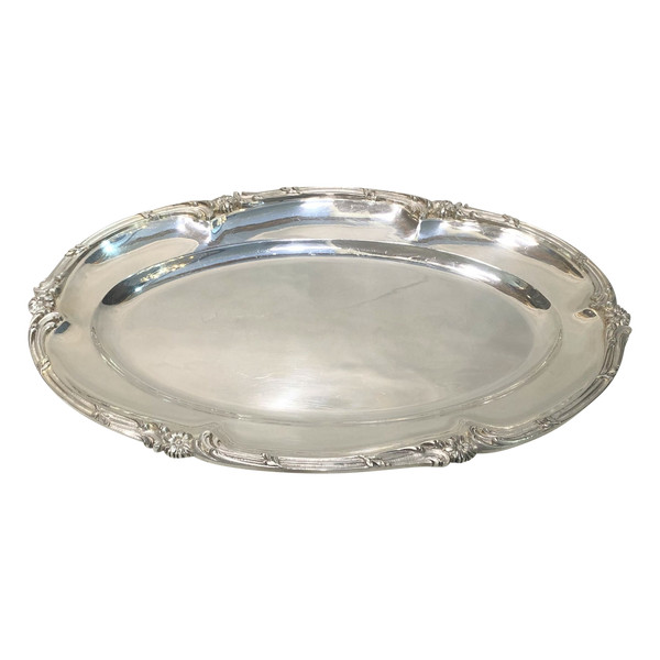 Oval serving dish ART NOUVEAU in silver plated metal, goldsmith ARMAND FRENAIS.