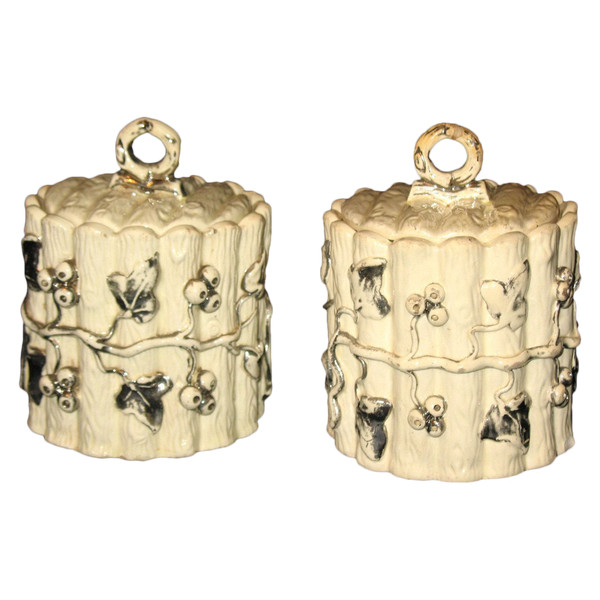 Pair of tobacco pots in Langeais earthenware decorated with bays 19th century