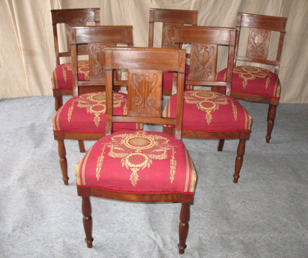 Suite of 6 solid mahogany chairs of Empire style