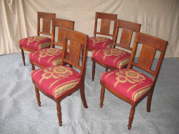 Suite of 6 solid mahogany chairs of Empire style