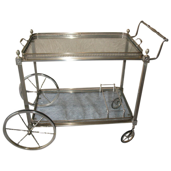 Table on wheels of the Bagués house in silver plated bronze of neo-classical style of the 40's