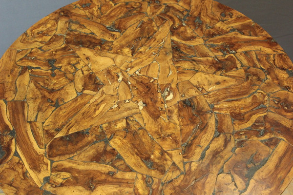 Pedestal table and its stools brutalist in vine stock around 1950