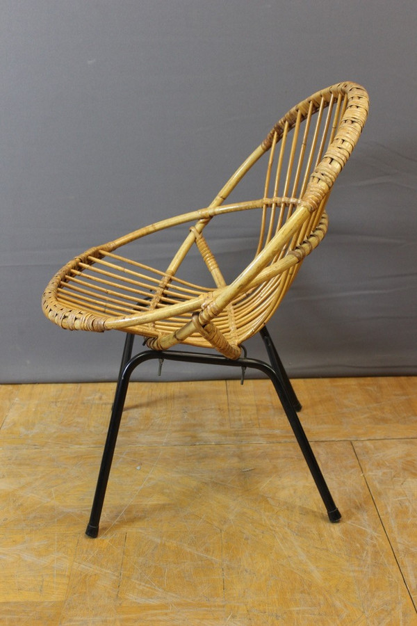 Salon En Rotin Et Fer Laqué Noir Par Rohe Noordwole Vers 1950