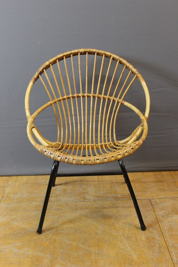 Salon En Rotin Et Fer Laqué Noir Par Rohe Noordwole Vers 1950