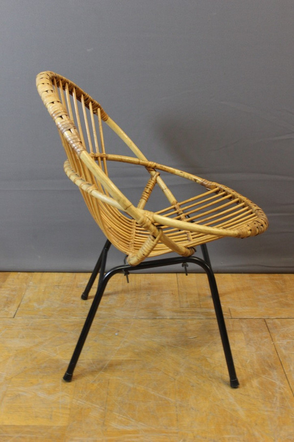Salon En Rotin Et Fer Laqué Noir Par Rohe Noordwole Vers 1950