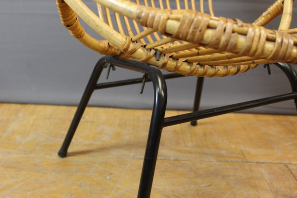 Salon En Rotin Et Fer Laqué Noir Par Rohe Noordwole Vers 1950