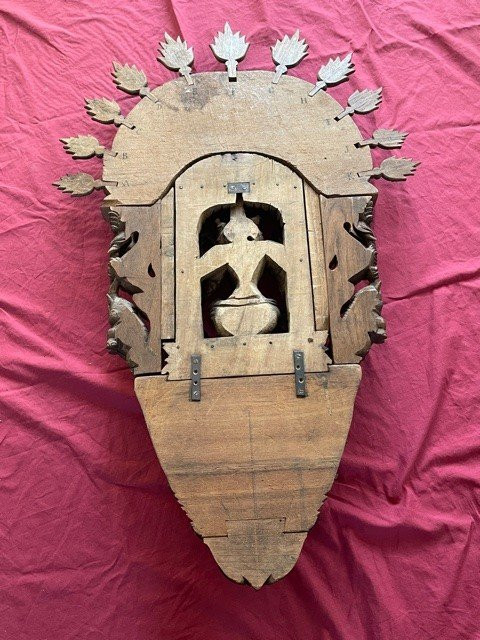 Imposant Bas Relief En Bois Sculpté Figurant Shiva - Travail Hindou