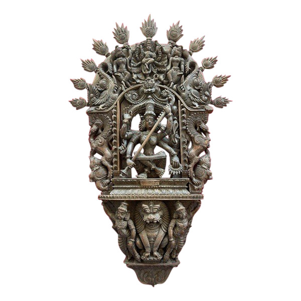 Imposant Bas Relief En Bois Sculpté Figurant Shiva - Travail Hindou