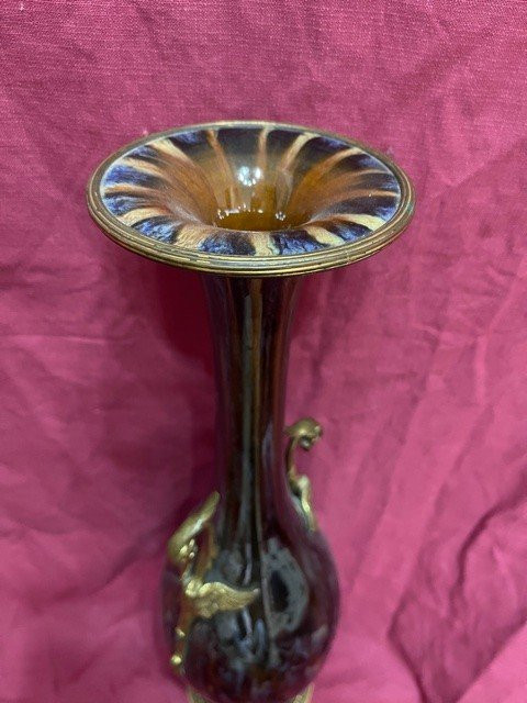 Gilded Bronze Mounted Stoneware Vase