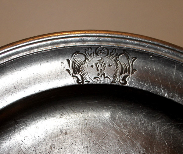 Languedoc pewter dish with 18th century coat of arms