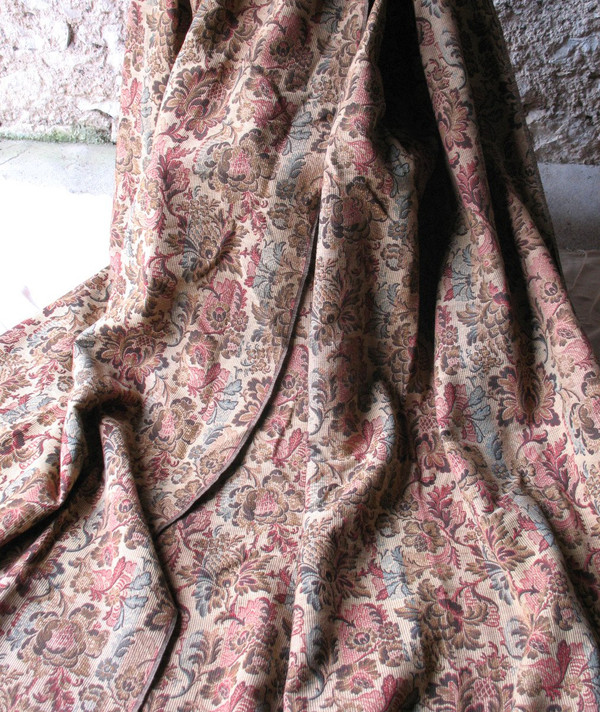 Pair of door hanging curtains in woven Jacquard floral pattern Louis XIII style late 19th
