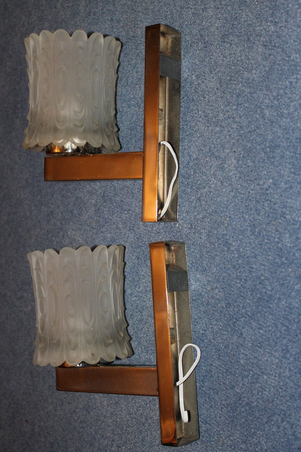 Pair of opalescent glass sconces from the 70s