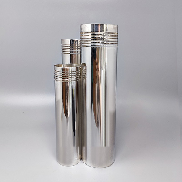 1970 Étonnant vase plaqué argent de l'ère spatiale par Sassetti. Fait main. Fabriqué en Italie