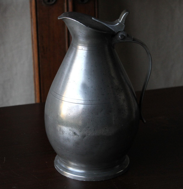 Pitcher pewter cider hallmark of F. Le Seigneur in Caen around 1806