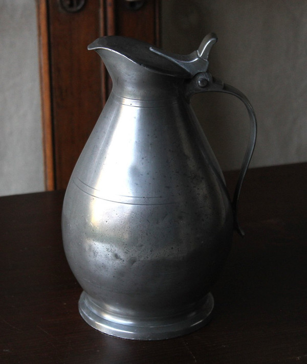 Pitcher pewter cider hallmark of F. Le Seigneur in Caen around 1806