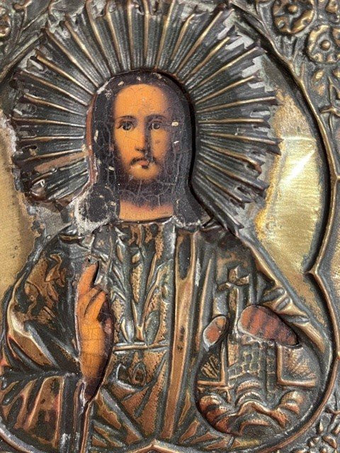 Icone Russe Représentant Le Christ Pantocrator -  XIX ème
