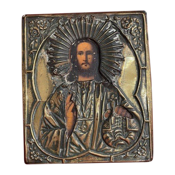Icone Russe Représentant Le Christ Pantocrator -  XIX ème