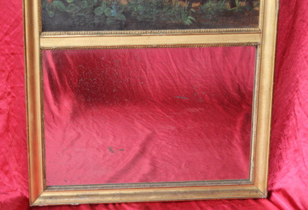 Trumeau époque Empire en bois doré et huile sur toile avec une scène champêtre
