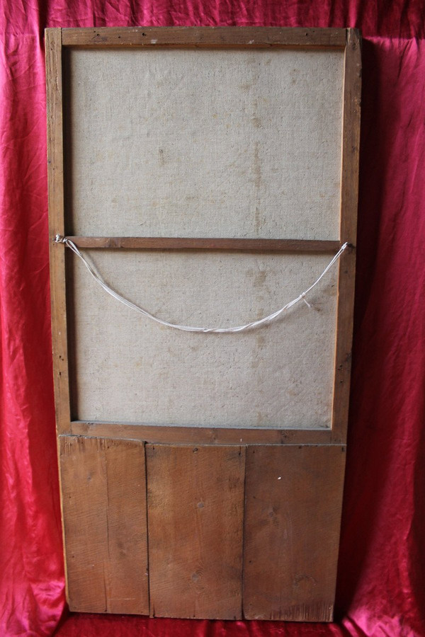 Trumeau époque Empire en bois doré et huile sur toile avec une scène champêtre