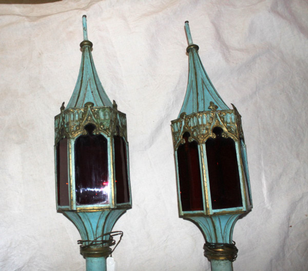 Pair of processional lanterns in the style of Venice, 19th century Gothic style