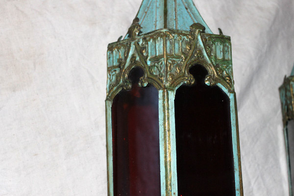Pair of processional lanterns in the style of Venice, 19th century Gothic style