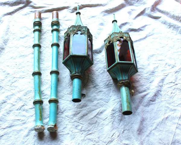 Pair of processional lanterns in the style of Venice, 19th century Gothic style