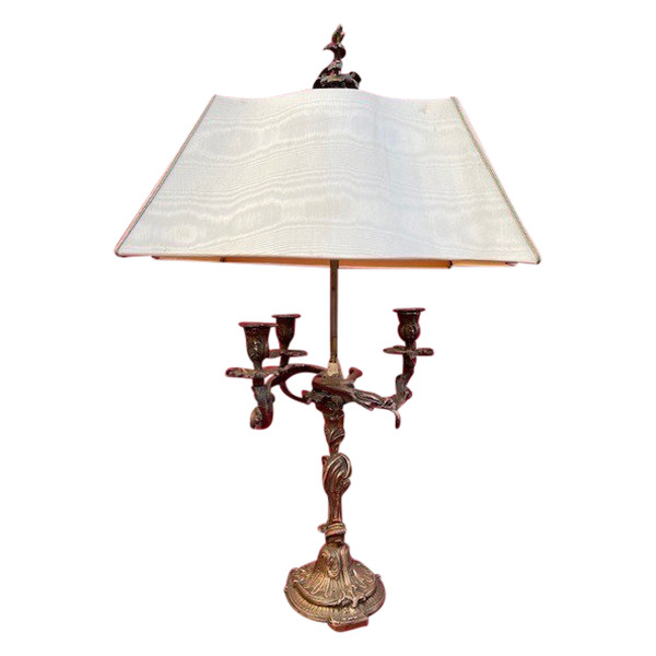 Lampe Bougeoir 3 Feux En Bronze De Style Louis XV