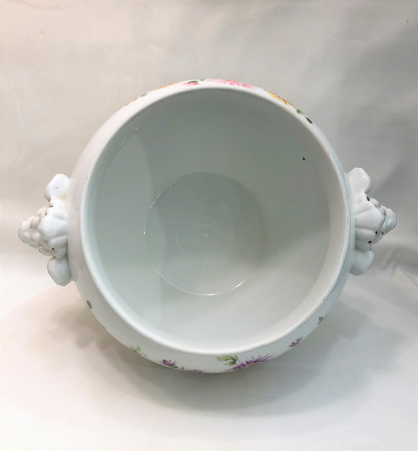 Vecchio grande cachepot in porcellana LIMOGES con decoro stampato D & C firmato M. PEQUART
