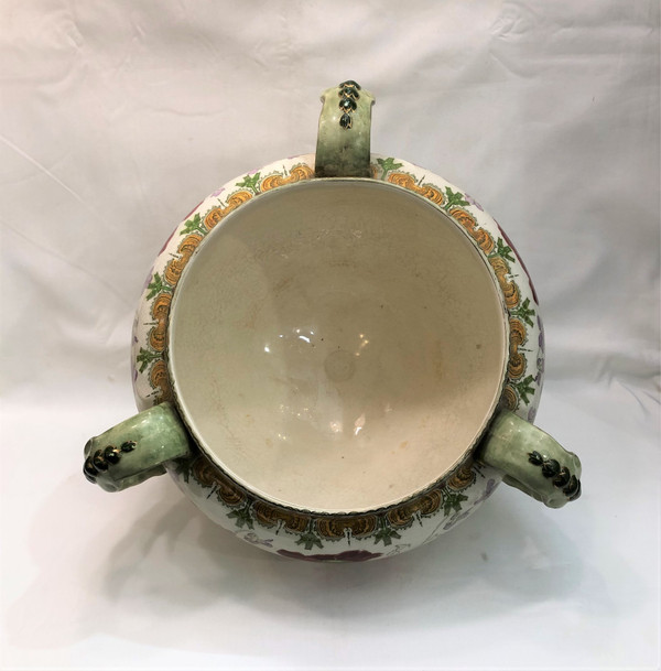 Ancien grand cache pot tripode d'époque ART NOUVEAU signé KG LUNEVILLE
