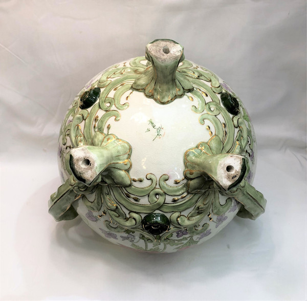 Ancien grand cache pot tripode d'époque ART NOUVEAU signé KG LUNEVILLE