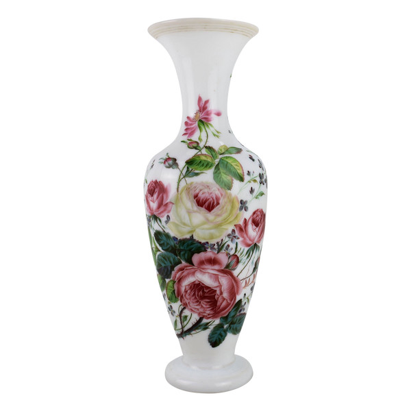 Vase En Opaline Peint à La Main. 19ème Siècle