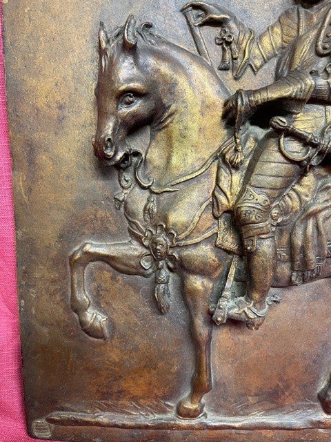 Targa in bronzo Contessa Valentine De Biencourt (1839-1929) Henri De Montmorency a cavallo