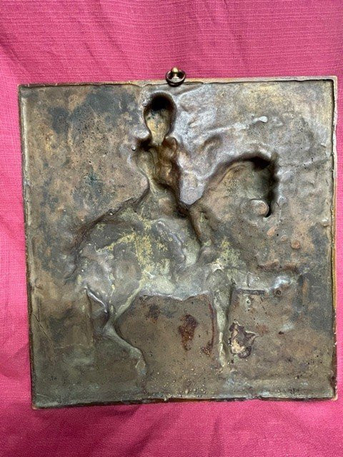 Targa in bronzo Contessa Valentine De Biencourt (1839-1929) Henri De Montmorency a cavallo
