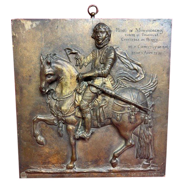 Targa in bronzo Contessa Valentine De Biencourt (1839-1929) Henri De Montmorency a cavallo