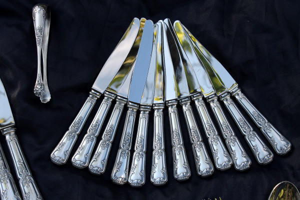 Regency style silver metal cutlery set of 82 pieces