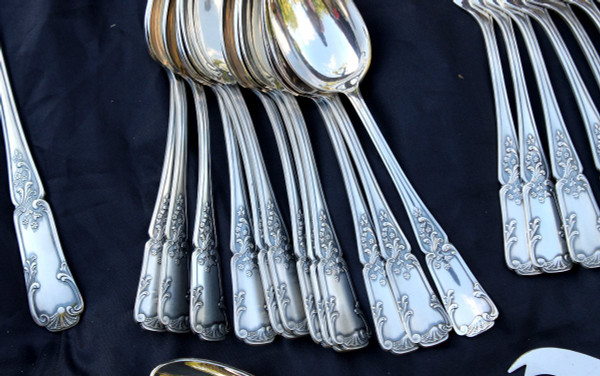 Regency style silver metal cutlery set of 82 pieces