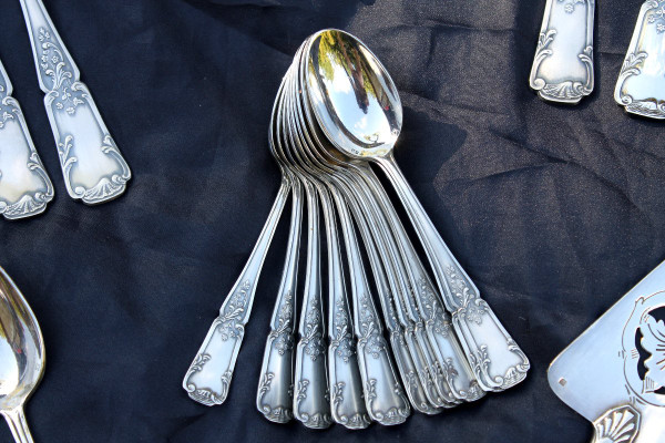 Regency style silver metal cutlery set of 82 pieces