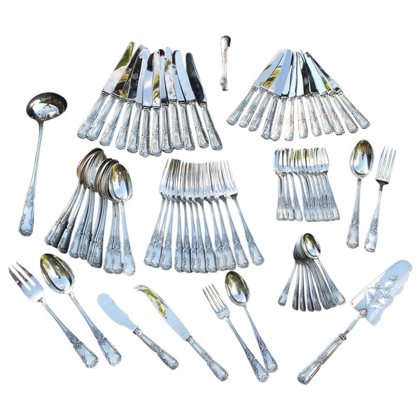 Regency style silver metal cutlery set of 82 pieces