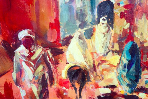 Mohamed DOUAH, "Souk", oil on canvas
