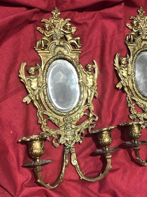 Pair of Wall Sconces Louis XVI 2 Lights Bronze Napoleon III XIX Eme
