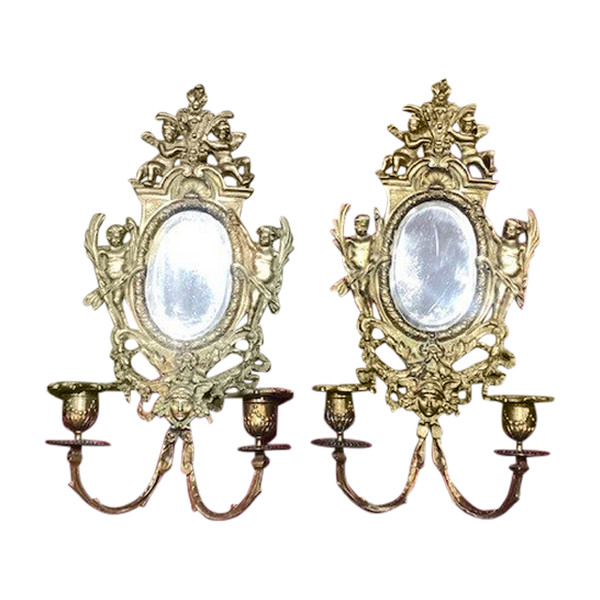 Pair of Wall Sconces Louis XVI 2 Lights Bronze Napoleon III XIX Eme