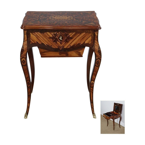 Exceptionnelle Travailleuse en Marqueterie Louis XV, époque Napoléon III – Milieu XIXe