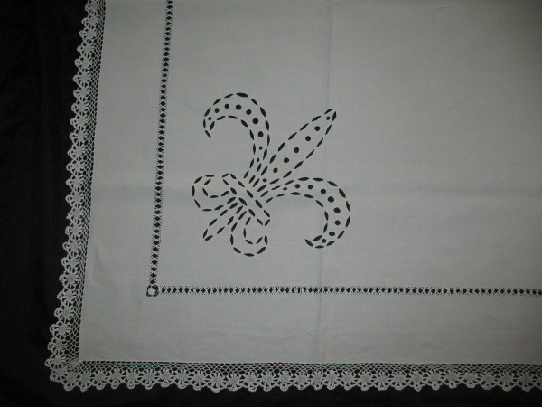 Large royalist tablecloth decorated with embroidered fleur-de-lys, late 19th century