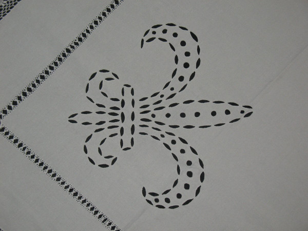 Large royalist tablecloth decorated with embroidered fleur-de-lys, late 19th century