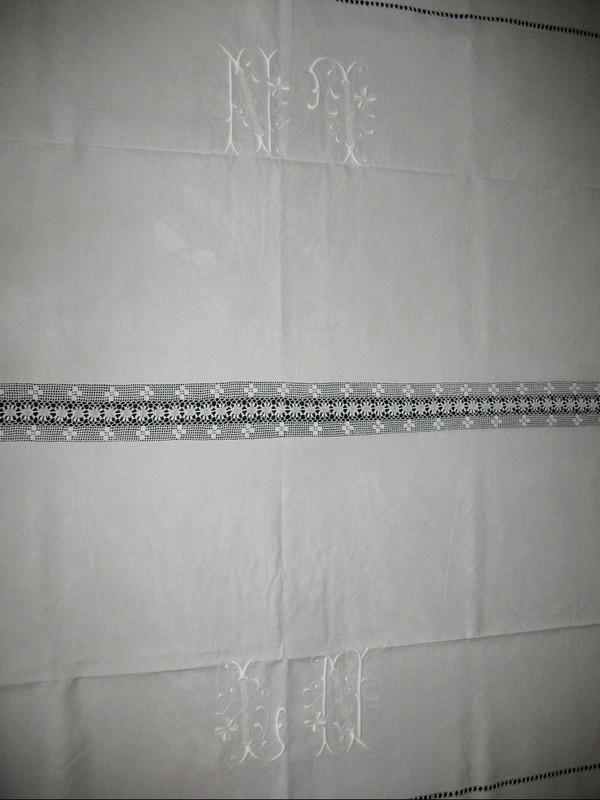 Large royalist tablecloth decorated with embroidered fleur-de-lys, late 19th century