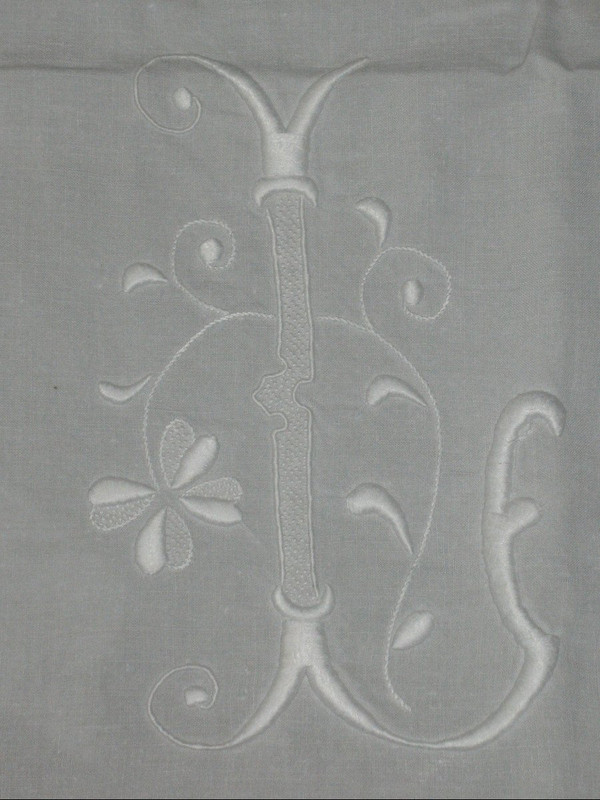 Large royalist tablecloth decorated with embroidered fleur-de-lys, late 19th century