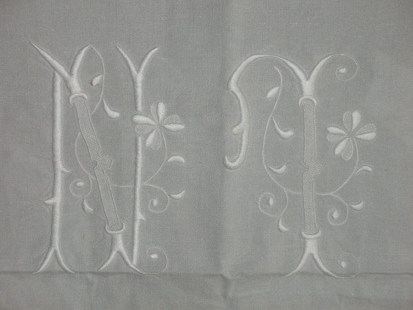 Large royalist tablecloth decorated with embroidered fleur-de-lys, late 19th century