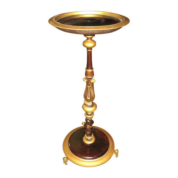 Napoleon III period pedestal table with cabaret top in varnished and gilded mahogany