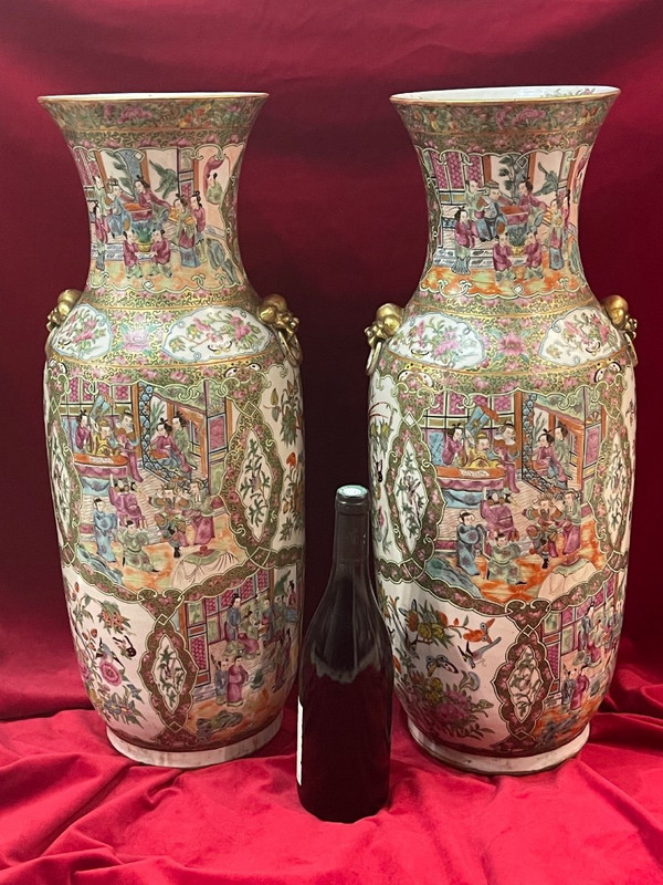Huge Pair Of Canton Porcelain Vases China 19th C