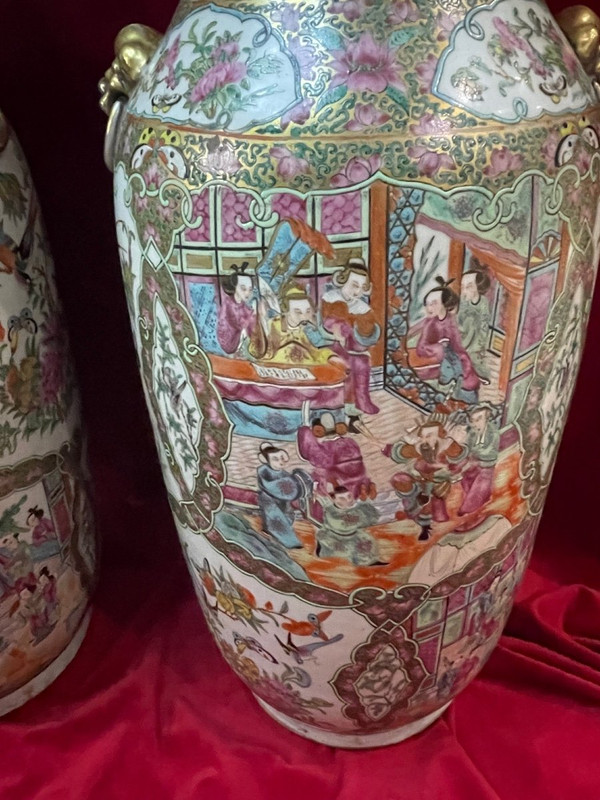 Huge Pair Of Canton Porcelain Vases China 19th C